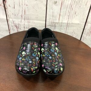 ALEGRIA DUE 7598 Black Floral Slip-On Shoes great for nurses womens 6